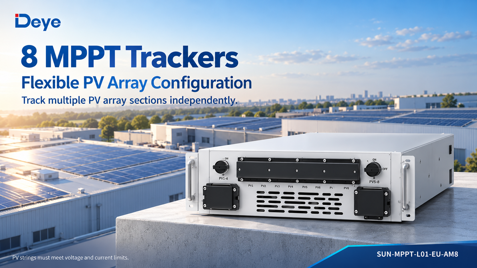 8 MPPT trackers for multi-zone rooftops.