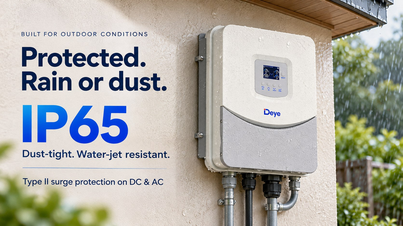 IP65 enclosure with Type II surge and full protection suite.