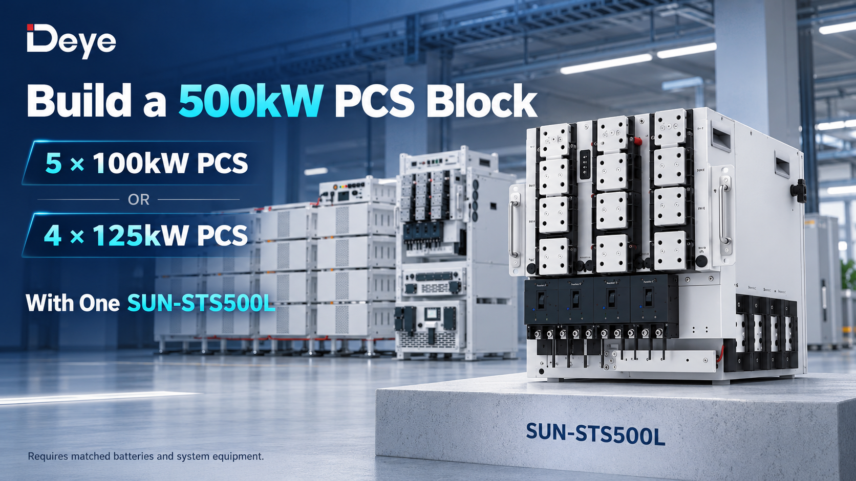 One STS for 5×100 kW or 4×125 kW PCS.