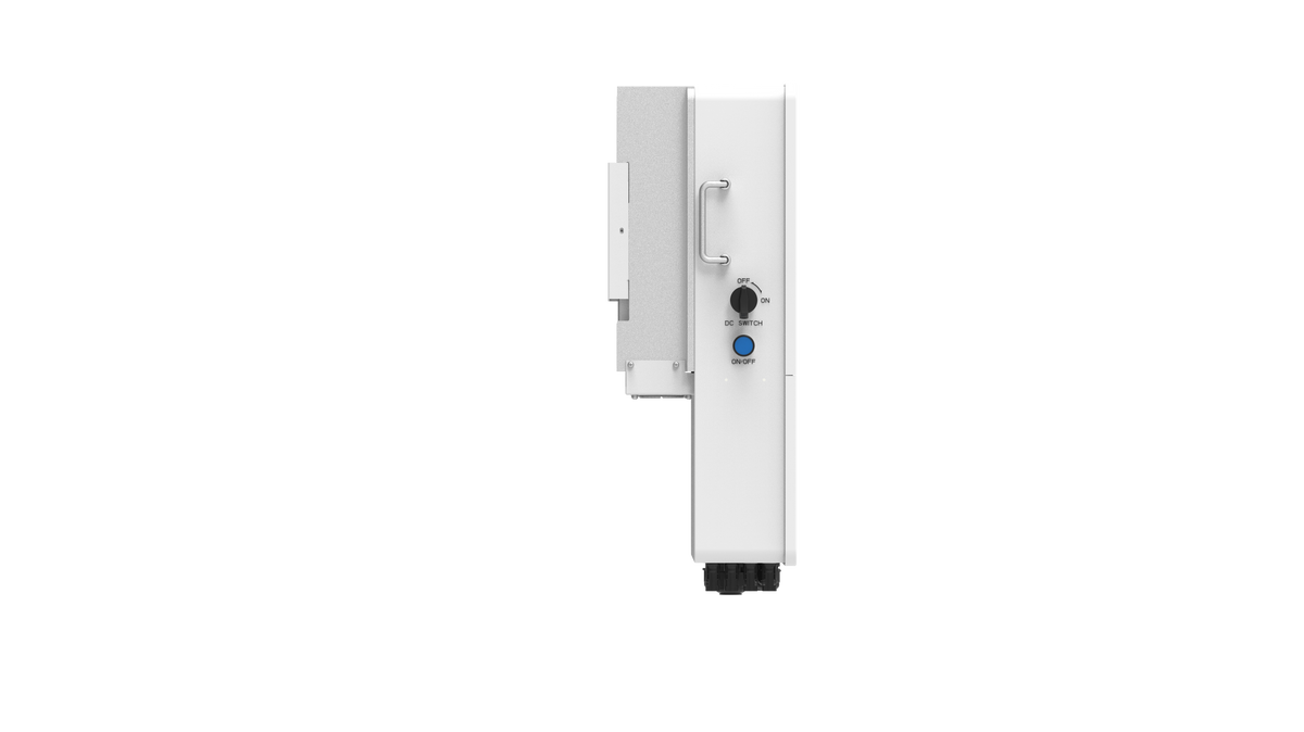 Deye SUN-SG01HP3-EU-AM2 hybrid inverter side view with DC switch