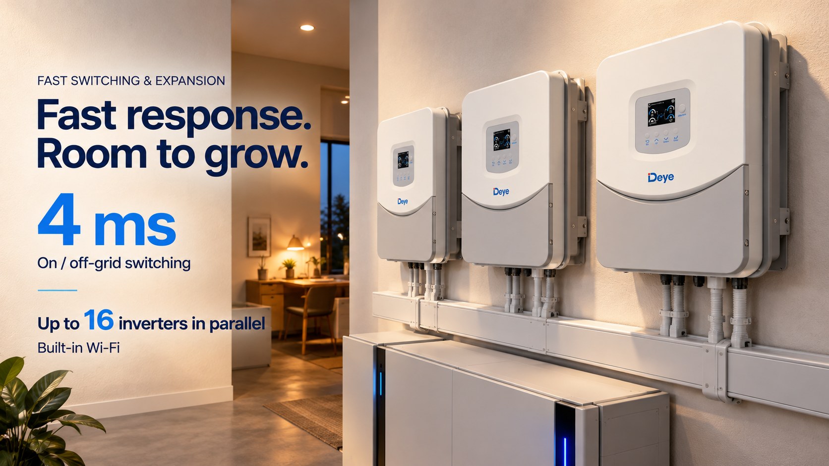 4 ms on/off-grid changeover, then grow to sixteen units.