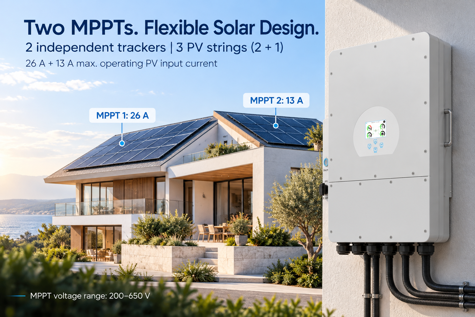 Two MPPTs. Flexible Solar Design.